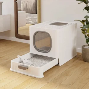 Pull-Out Foldable Cat Litter Box with Included Scoop