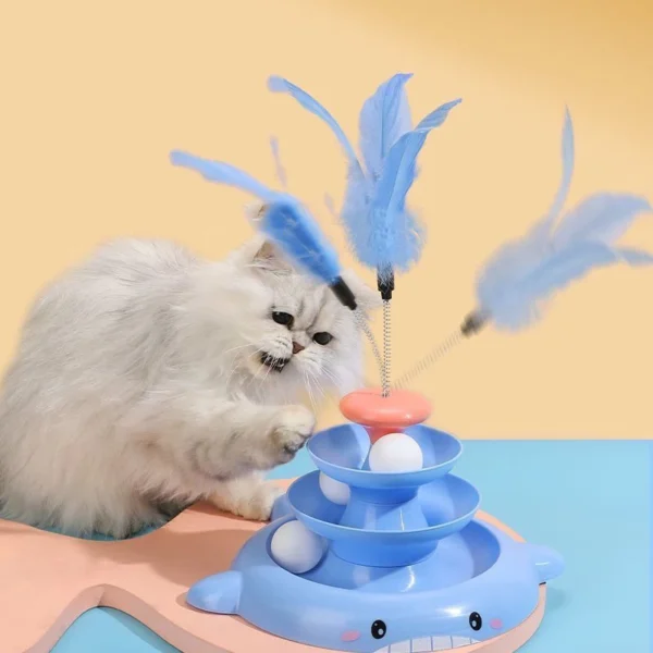 Ball Rolling Tower with Feathers Interactive Cat Toy - Image 2