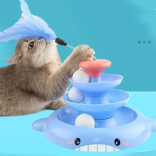 Ball Rolling Tower with Feathers Interactive Cat Toy - Image 3