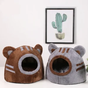 Semi-Enclosed Foldable Bear Cat Bed and Dog Bed