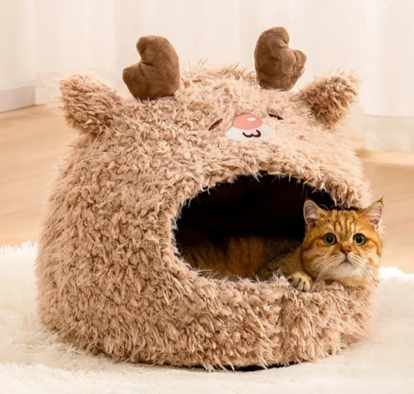Ultra-Soft Plush Warm Antler Cat Bed, Dog Bed