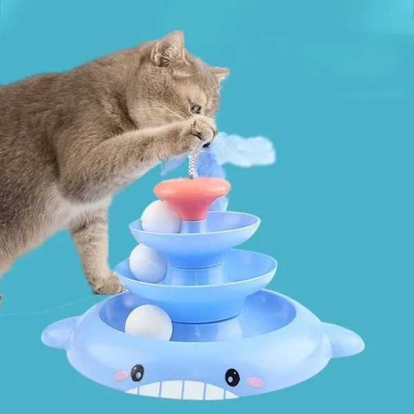 Ball Rolling Tower with Feathers Interactive Cat Toy - Image 4