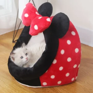 Velvet Polka Dot Bow Cat Bed and Cat Cave, Dog Bed