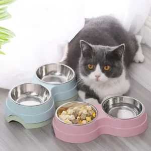 Non-Slip Stainless Steel Dual Dog Bowls & Cat Bowls