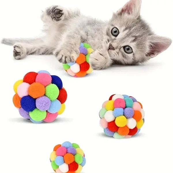 Colorful Plush Interactive Cat Toy Ball - Image 2