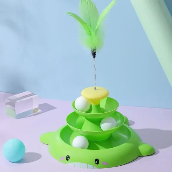 Ball Rolling Tower with Feathers Interactive Cat Toy - Image 6