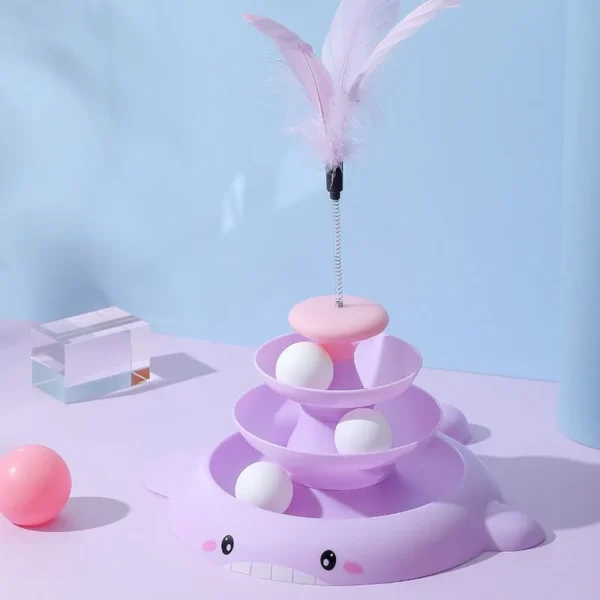 Ball Rolling Tower with Feathers Interactive Cat Toy - Image 5