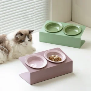 Elegant Ceramic Tilted Elevated Dog Bowls & Cat Bowls