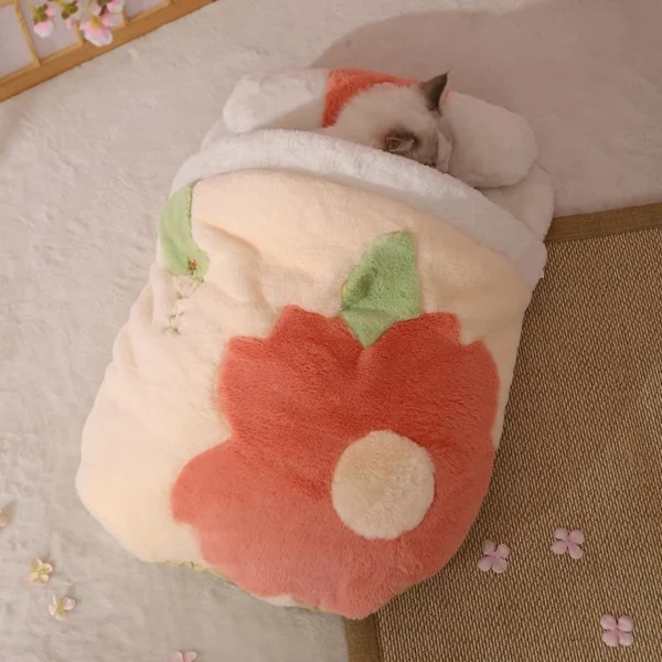 Cat Sleeping Bag with Cherry Blossom Design - Image 8