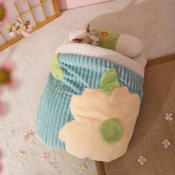 Cat Sleeping Bag with Cherry Blossom Design - Image 5