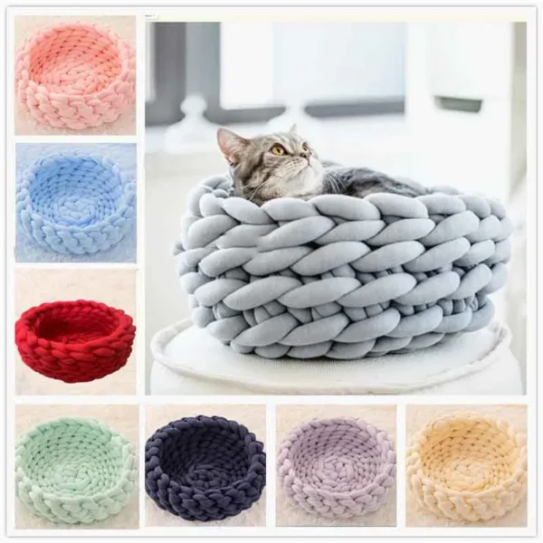 Knitted Pet Bed with Soft Cotton Design - Image 2