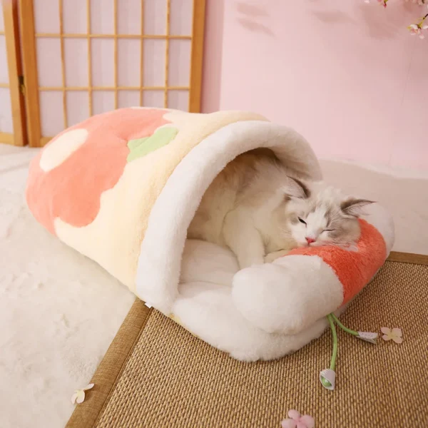 Cat Sleeping Bag with Cherry Blossom Design - Image 3