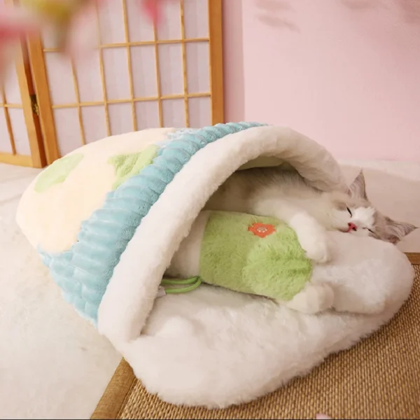 Cat Sleeping Bag with Cherry Blossom Design - Image 2