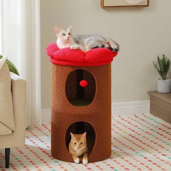 Flower Cat Bed with Double-Deck Condo & Perch - Image 7