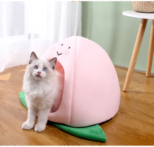 Peach Cat House – Cozy Plush Cave Bed - Image 11