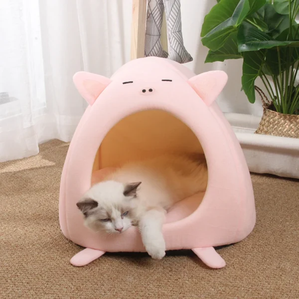 Peach Cat House – Cozy Plush Cave Bed - Image 4