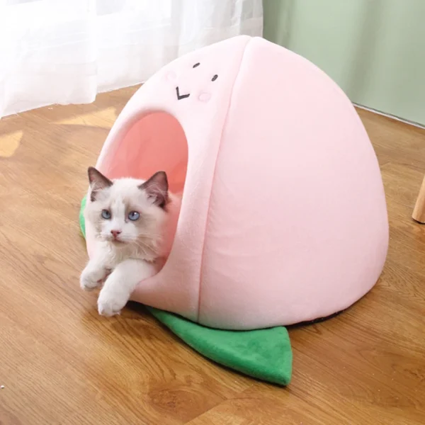 Peach Cat House – Cozy Plush Cave Bed - Image 3
