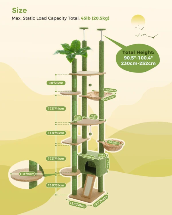 Floor to Ceiling Cat Tower with Condo, Hammock & Scratching Posts - Image 4
