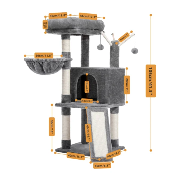 Cat Tree Scratcher Tower with Hammock & High Perch - Image 2