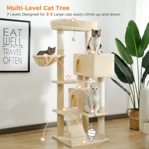 Multi-Level Cat Tower with Basket & Condos