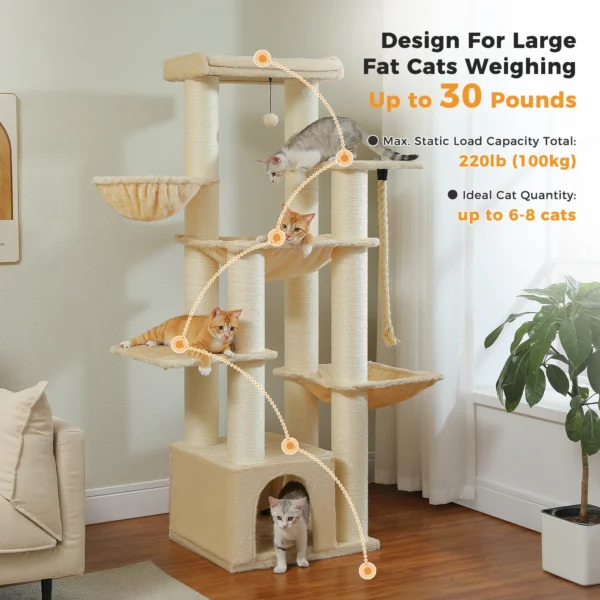 Large Cat Tree with Hammock & 11 Sisal Posts - Image 3