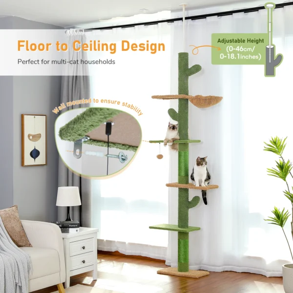Cactus Cat Tower with Ceiling Rod & 5-Tier Climbing Levels - Image 2