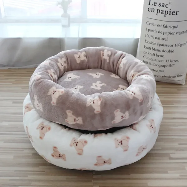 Donut Dog Bed with Plush Teddy Print - Image 5