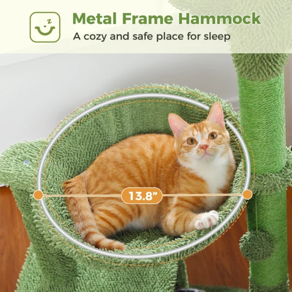 Cactus Cat Tree with Condo, Hammock & Scratching Post - Image 3