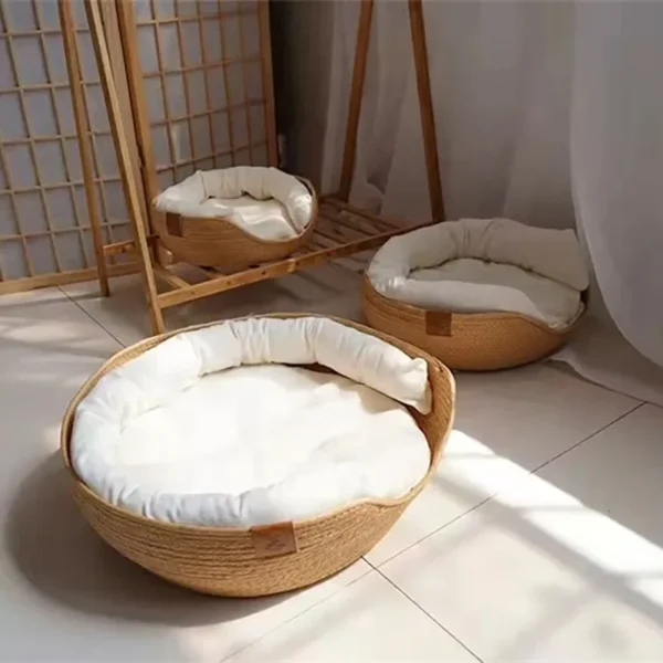 Woven Cat Bed with Soft Cushion - Image 4