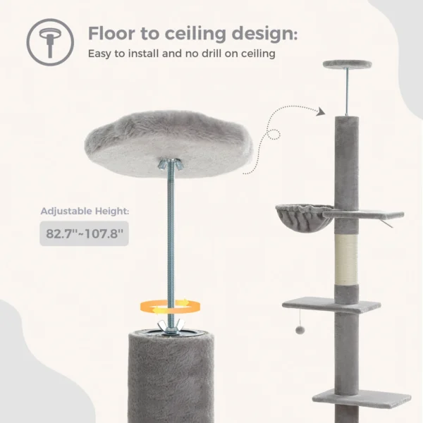 Floor to Ceiling Cat Tree with Adjustable Height & Condo - Image 6