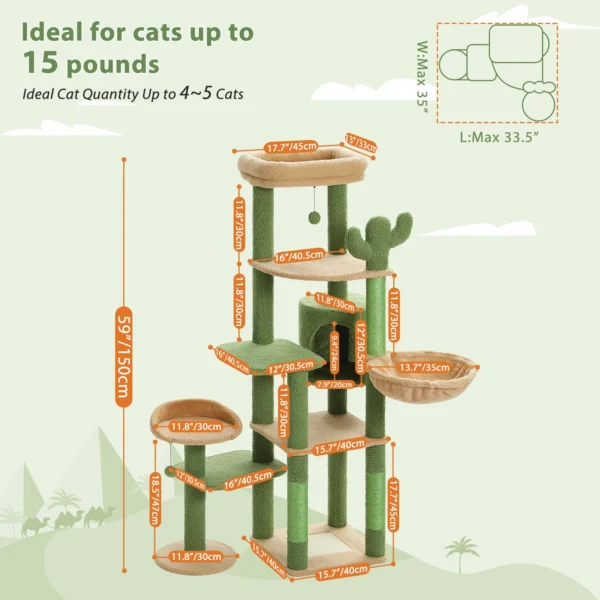 Cactus Cat Tree for Large Cats with Hammock & Perches - Image 4