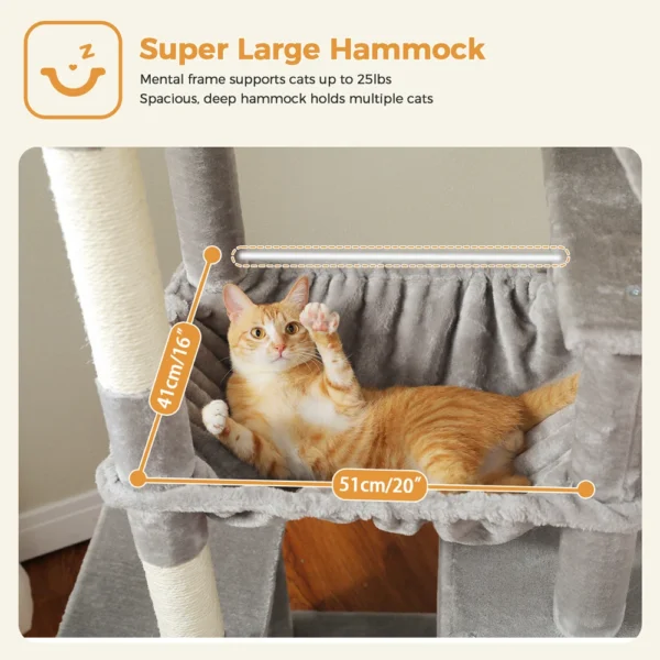 Large Cat Tree Tower with Hammock & Perches - Image 6