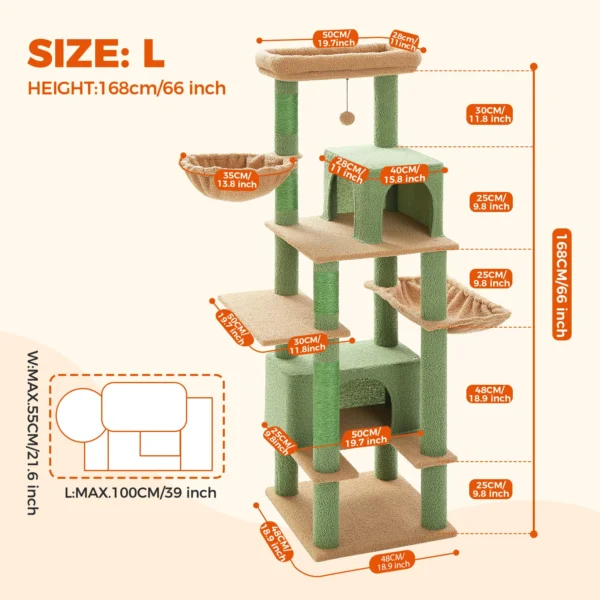 Cat Tower for Large Cats with XXL Hammock & Dual Condos - Image 4