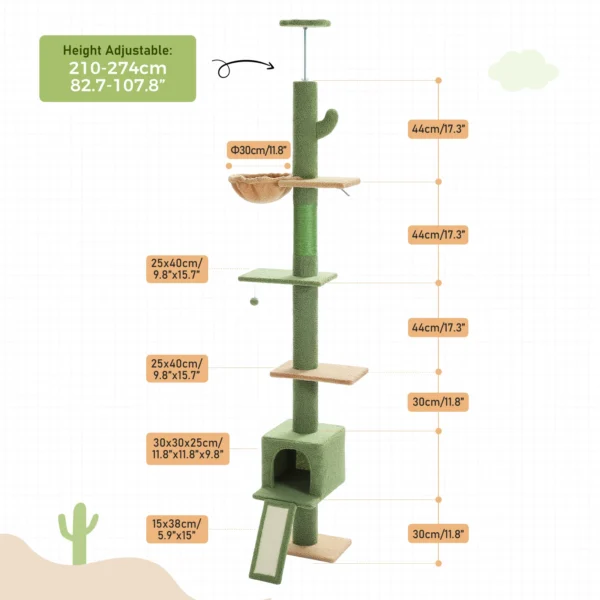 Floor to Ceiling Cat Tree with Adjustable Height
