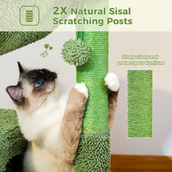 Cactus Cat Tree with Condo, Hammock & Scratching Post - Image 2