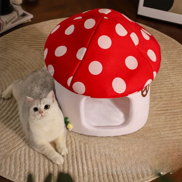 Mushroom Cat Bed with Cozy Cushion - Image 3