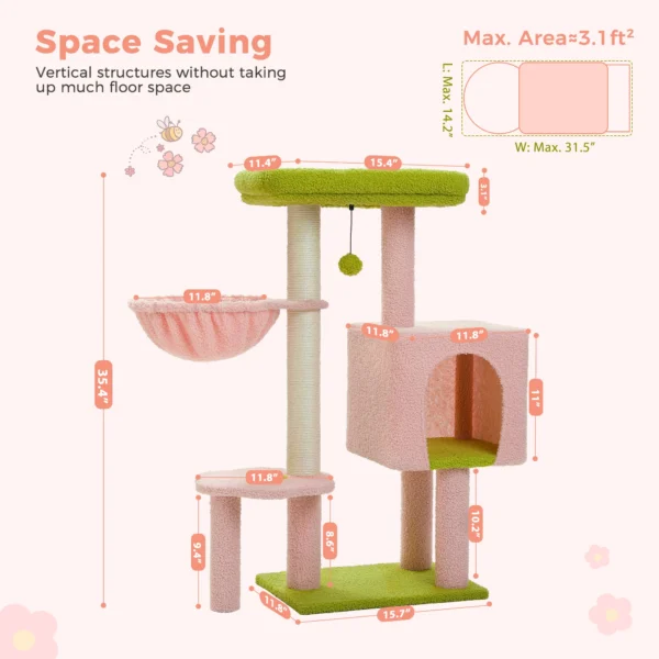 Cute Cat Tree with Hammock, Condo & Scratching Posts - Image 3