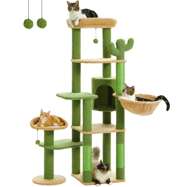 Cactus Cat Tower with Hammock & Multi-Level Design - Image 4