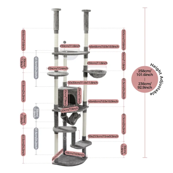 Floor to Ceiling Cat Tree with Adjustable Height - Image 5
