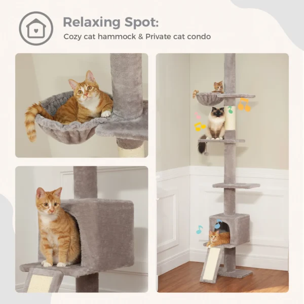 Floor to Ceiling Cat Tree with Adjustable Height & Condo - Image 5