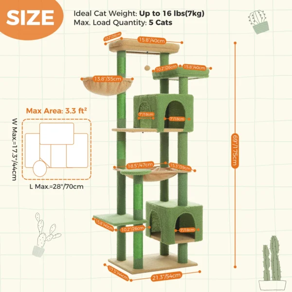 Cat Climbing Tree with Large Hammock, Condos & Perches - Image 3