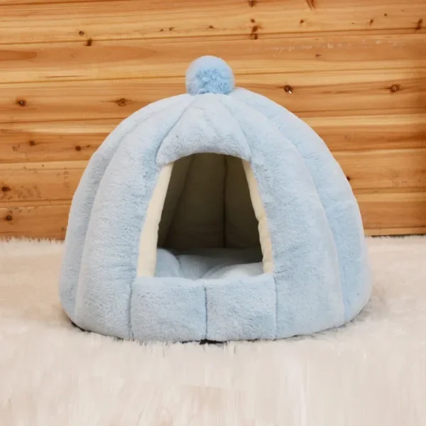 Semi-Closed Cat Bed – Plush Round Kennel with Pom-Pom - Image 4