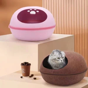 Felt Cat Cave – Eggshell-Style Semi-Enclosed Cat Bed with Cushion