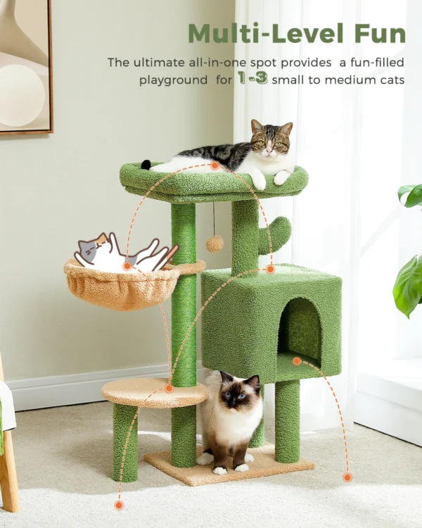 Cactus Cat Tree with Condo, Hammock & Scratching Posts - Image 7