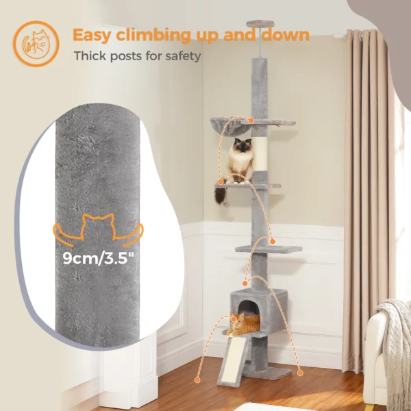 Floor to Ceiling Cat Tree with Adjustable Height & Condo - Image 4