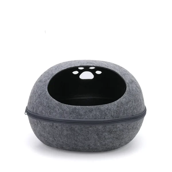 Felt Cat Cave – Eggshell-Style Semi-Enclosed Cat Bed with Cushion - Image 7