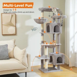 Tall Cat Tree for Large Cats with Condos, Hammocks & Perches
