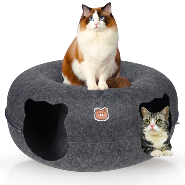 Cat Tunnel Bed – Donut Cave with Dual Openings
