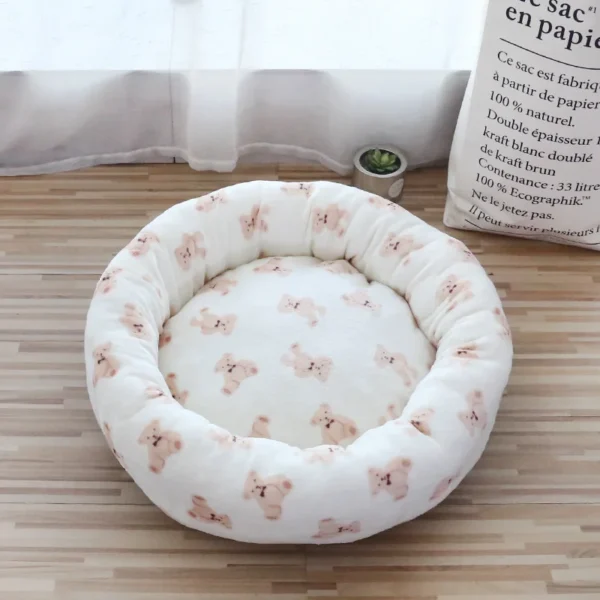 Donut Dog Bed with Plush Teddy Print - Image 2