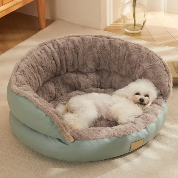 Round Dog Bed – Anti-Anxiety Plush Nest for Pets - Image 4